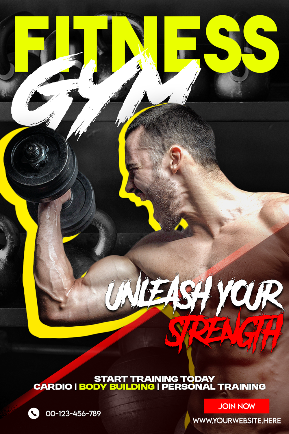 Fitness Gym poster with bold typography and athlete photography
