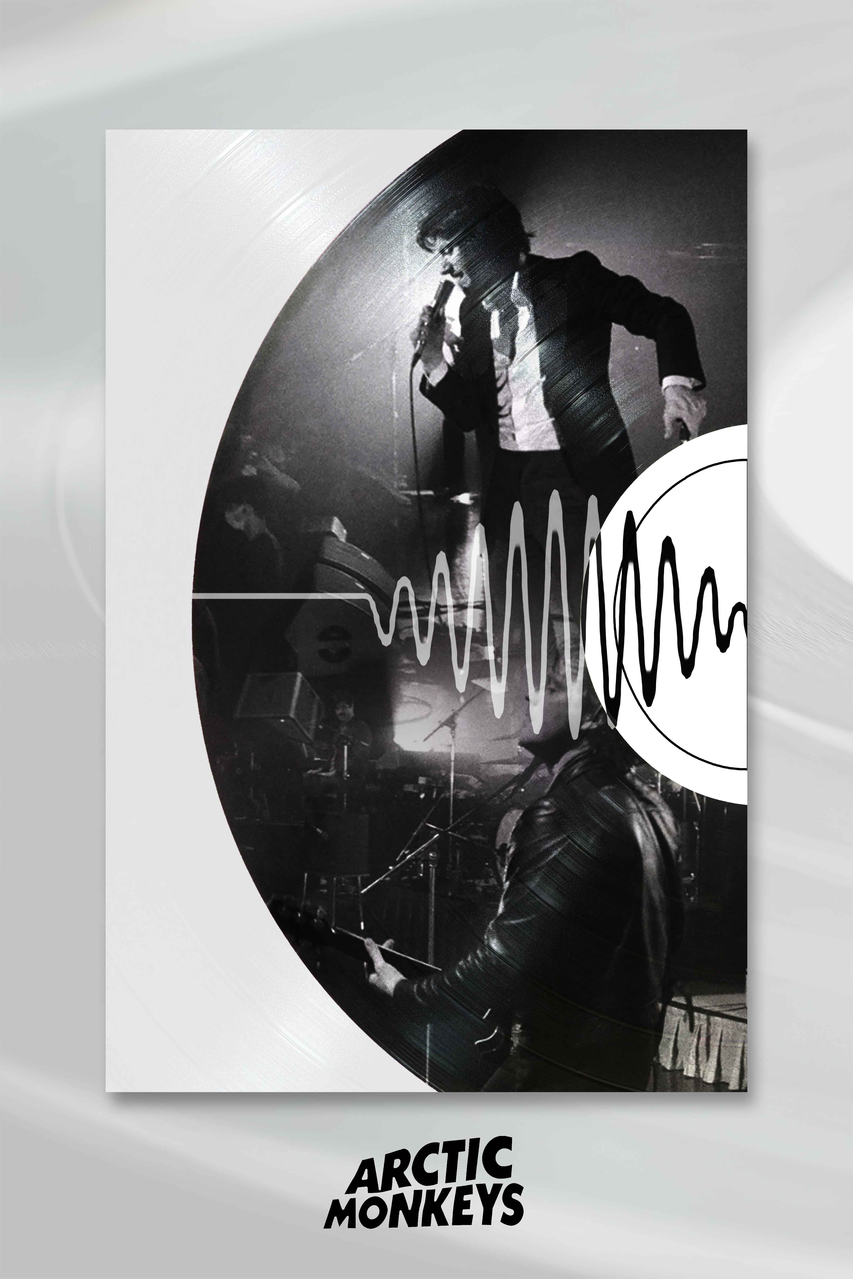 Arctic Monkeys inspired vinyl record poster in black and white